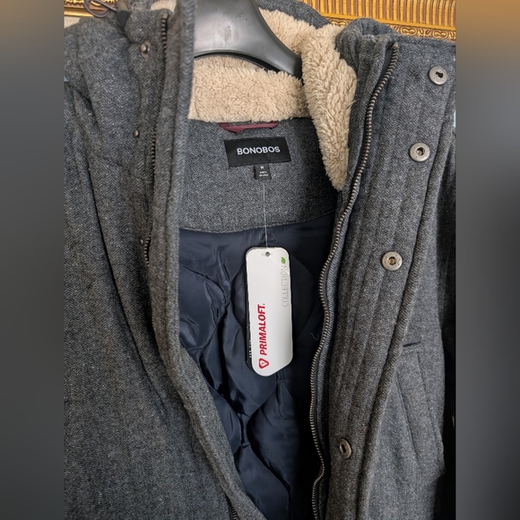Bonobos Herringbone Charcoal Italian Wool Expedition Parka Medium - Picture 4 of 11